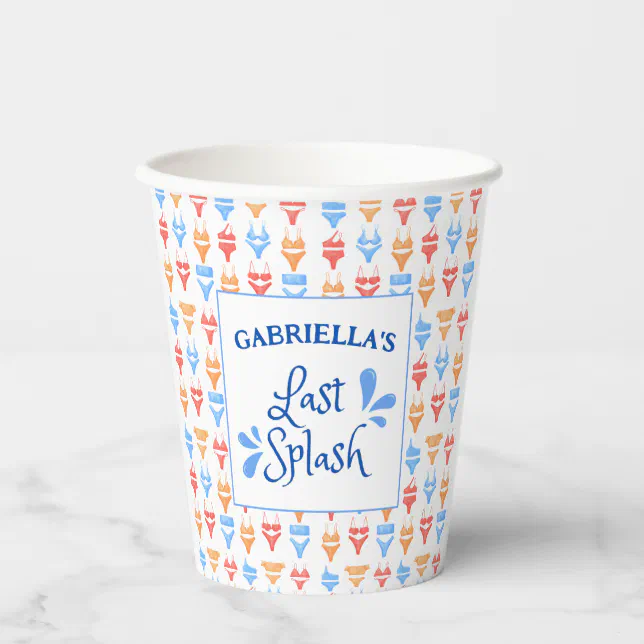 Fun "Last Splash" Theme Personalized Bachelorette Paper Cups