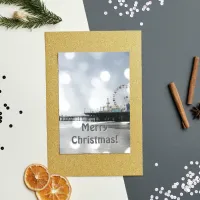 Santa Monica Pier Grey Sparkles Merry Christmas! Holiday Card