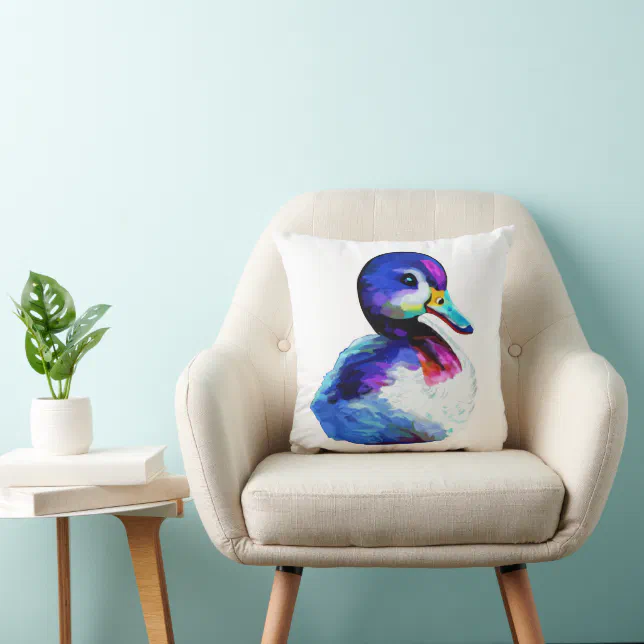 Cute small watercolor duckling throw pillow