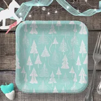 Teal Christmas Tree Pattern#6 ID1009 Paper Plates