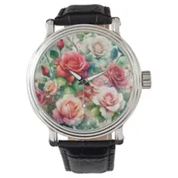 Whimsical Rose Pattern Watch