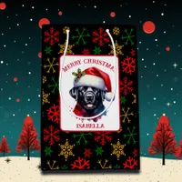 Sweet Watercolor Black Lab in Santa Hat Medium Gift Bag