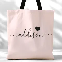 Bridesmaid Modern Script Heart Blush Pink Tote Bag