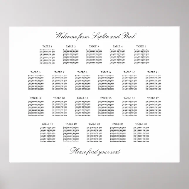 22 Table Elegant Minimalist Seating Chart