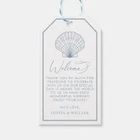 Seashell Dusty Blue Beach Wedding Welcome Gift Tags