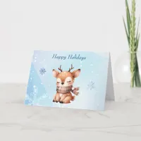 Cute Cartoon Deer in Snow Card