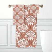 Terracotta & White Seashell Bath Towel Set