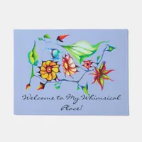 Exotic Art Deco  Watercolor Flowers - Blue Grey Doormat