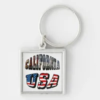 California Picture and USA Flag Text Keychain