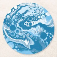  Blue Digital Fluid Art Marble Pour Painting Cells Round Paper Coaster