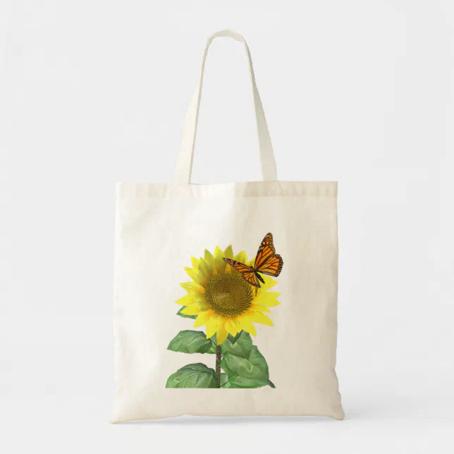 Pretty Yellow Sunflower and Orange Butterfly Tote Bag