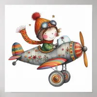 Cute Old Properller Plane Children's Art Poster