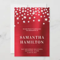 Large Diamond Confetti Red Ombre Foil Graduation Announcement