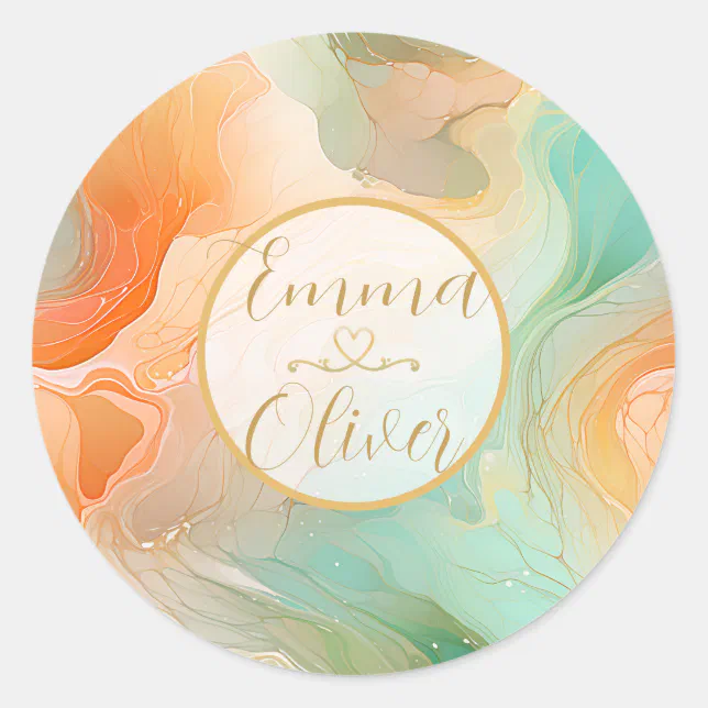 Marble Terracotta Wedding Invitation Classic Round Sticker