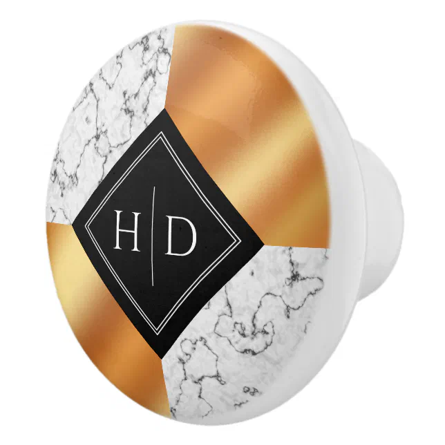 Elegant Marble & Copper Foil Monogram Ceramic Knob