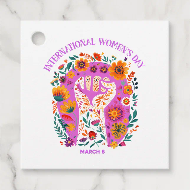 Powerful Floral Fist International Women's Day Favor Tags