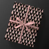 Metallic Rose Gold Christmas Trees on Black Gift Wrapping Paper