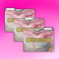 Modern Blue Gold Pink Agate Geode Monogram |  File Folder