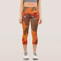 Majestic Horse in Asian Floral Tapestry Capri Leggings