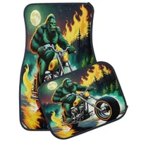 Bigfoot Rides a Roaring Motorbike Car Floor Mat