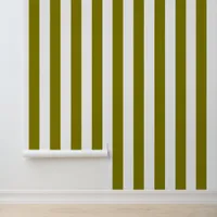 Olive Green and White Stylish Stripe Pattern Wallpaper