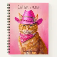 Cute Paining of Ginger Cat in Pink Cowgirl Hat Notebook