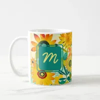 Pretty Folk Art Flowers Monogrammed Coffee Mug