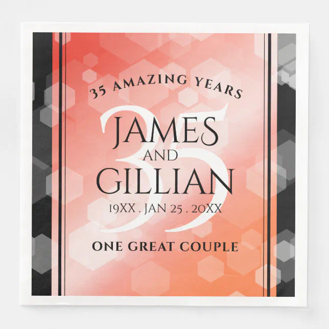 Elegant 35th Coral Wedding Anniversary Celebration Paper Dinner Napkins