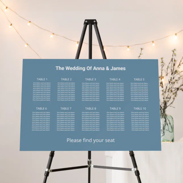 Modern Dusty Blue 10 Table Seating Chart Foam Board