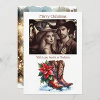 Rustic Cowboy Boots Country & Western Personalized Holiday Card