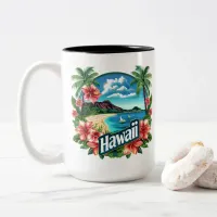 Hawaii Beach Mountains Tropical Flowers Travel Art Two-Tone Coffee Mug