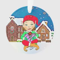 Girl Elf Whimsical Personalized  Christmas Ornament