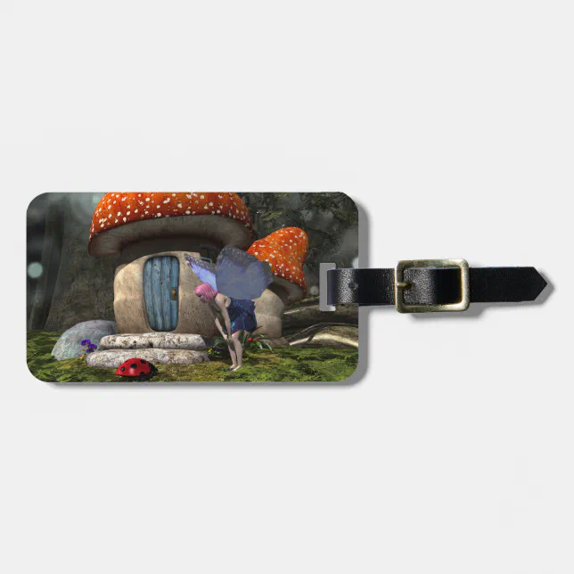 Cute Pink-Haired Fairy Meets Ladybug Luggage Tag