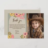 Western Birthday Cowgirl Boho Photo Flowers Thank You Card