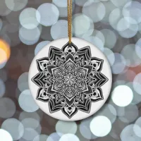 Silver Snowflake on white Ceramic Ornament