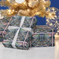 Christmas in a mountain village, polar lights  wrapping paper