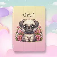 Cute Pug Pink and Yellow Personalized iPad Air Cover