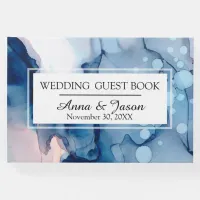 *~* Elegant Sea Blue Pink Watercolor Paint Wedding Guest Book