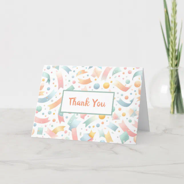 Cute Fun Kids Confetti Colorful Pastel Birthday Thank You Card