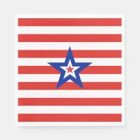 American Tri-Colored Star on Red and White Stripe Napkins