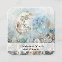 *~* Floral Full Moon Flowers QR AP70 Ethereal Square Business Card