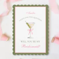 Modern Martini Bow Trend Pink and Olive Bridesmaid Card