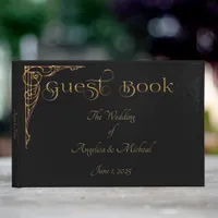 Elegant, Sophisticated Dramatic Black & Gold  Guest Book