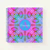 Cute Girly Whimsical Folk Art Pink Purple Blue Notebook