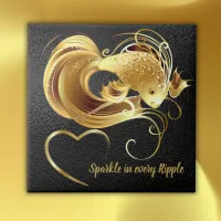 Gold goldfish on black foil monogram | ceramic tile