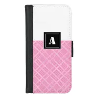 Crisscross Gingham Check Pink and White Monogram iPhone 8/7 Wallet Case