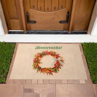 Southwest Chile Ristra Wreath on Adobe Wall Doormat