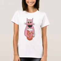 Funny Pink Cat With Beer T-Shirt