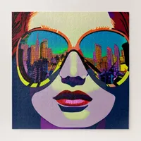 Abstract Woman in Sunglasses with City Reflection  Jigsaw Puzzle