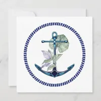 Tropical Anchor with Plants and Flowers Blank Invitation